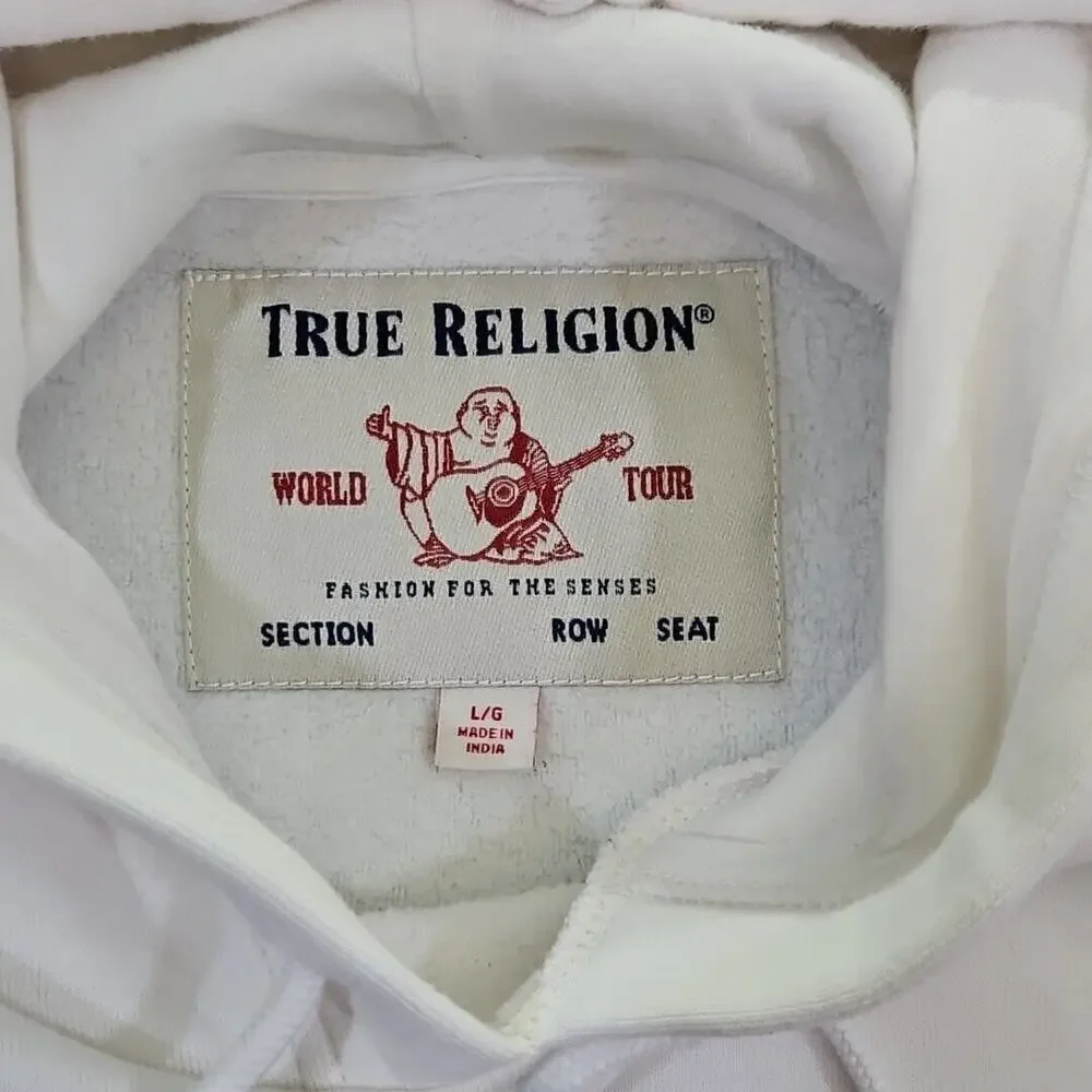 True Religion Men's Pullover Colorblock Hoodie Sweatshirt White‎ Black 103140 LG